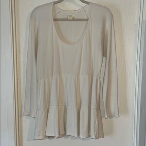 Maeve Ivory Peplum Waffle Knit Top Medium